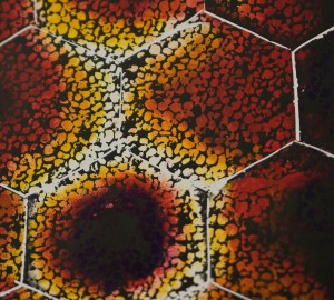 Abstrakt textiltryck med hexagonmönster.