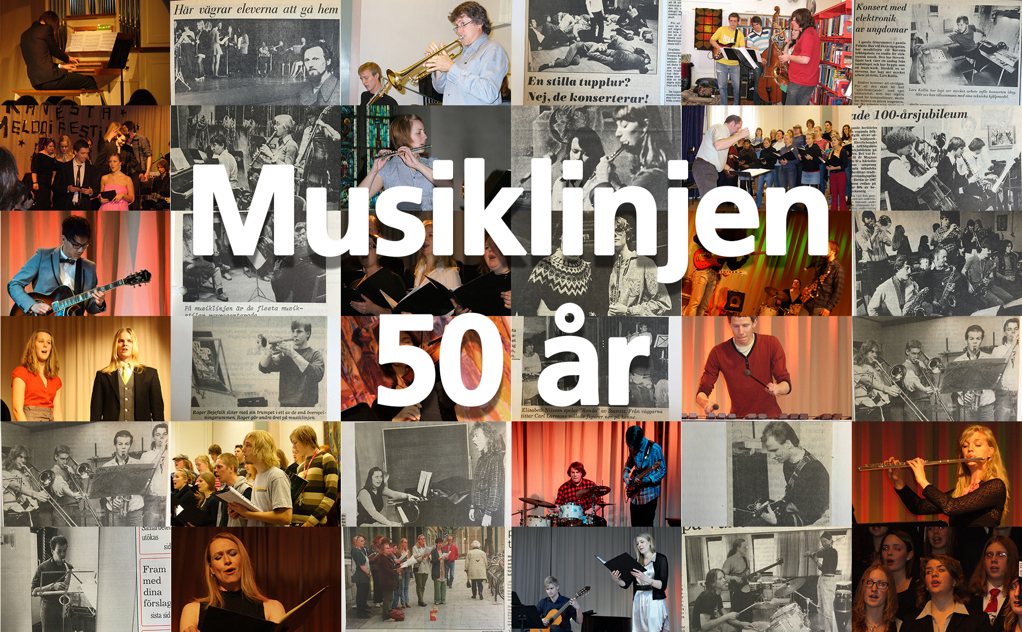 Collage med bilder från musiklinjens 50 år.
